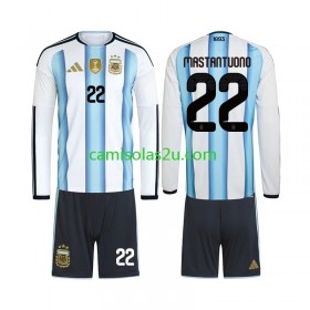 Camisolas de futebol Argentina Franco Mastantuono 22 Criança Equipamento Principal World Cup 2026 Manga Comprida